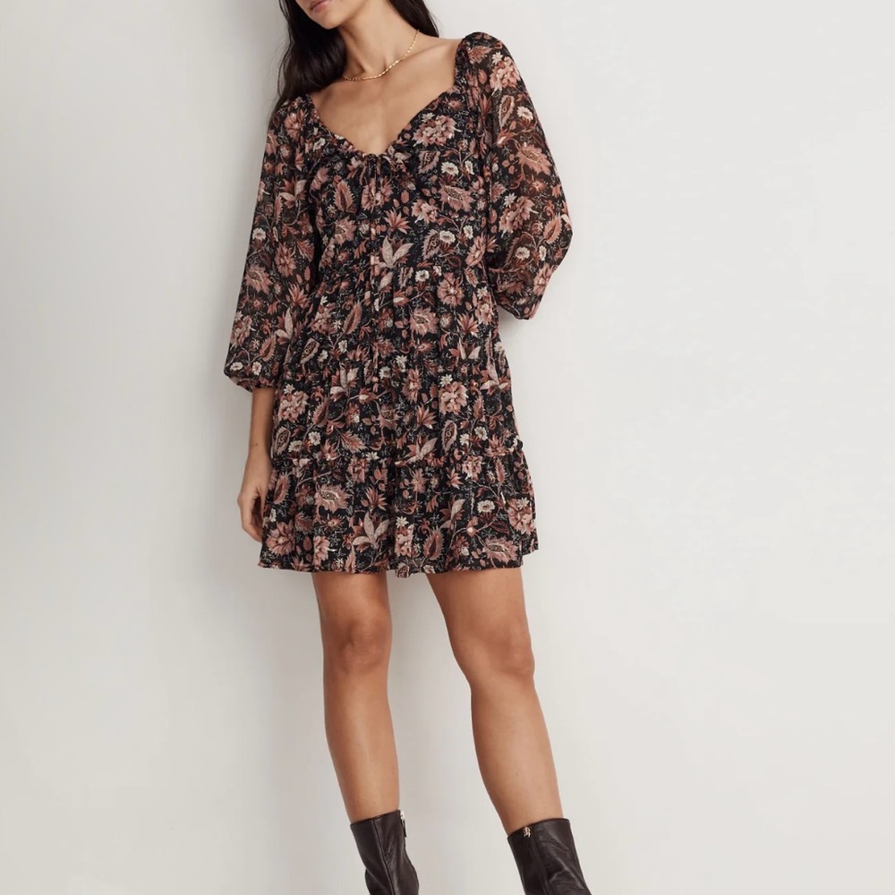 Madewell Amalia Tiered Mini Dress in Pampas Blooms, size 8